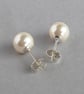8mm Cream Glass Pearl Stud Earrings - Simple Round Ivory Pearl Studs - Gifts