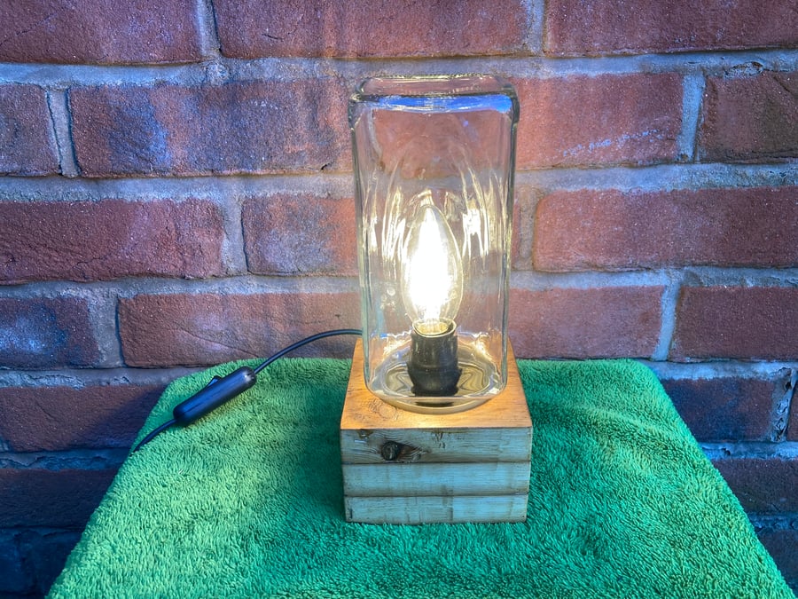 Coffee Jar Table Lamp, Upcycled on Salvaged Wood Base, Limited Edition of 25