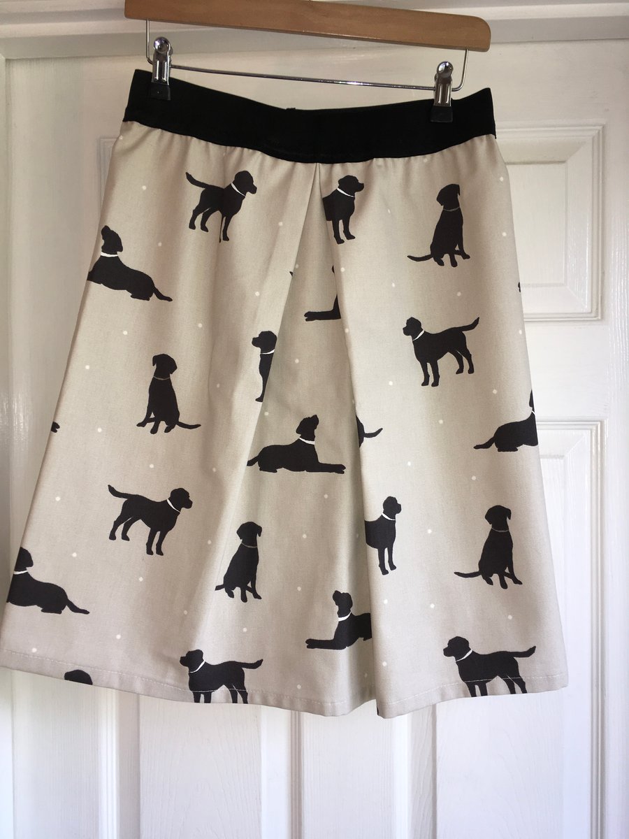 Custom Made Cotton Linen Look Black Lab Labrador A Line Skirt Size 8 - 14