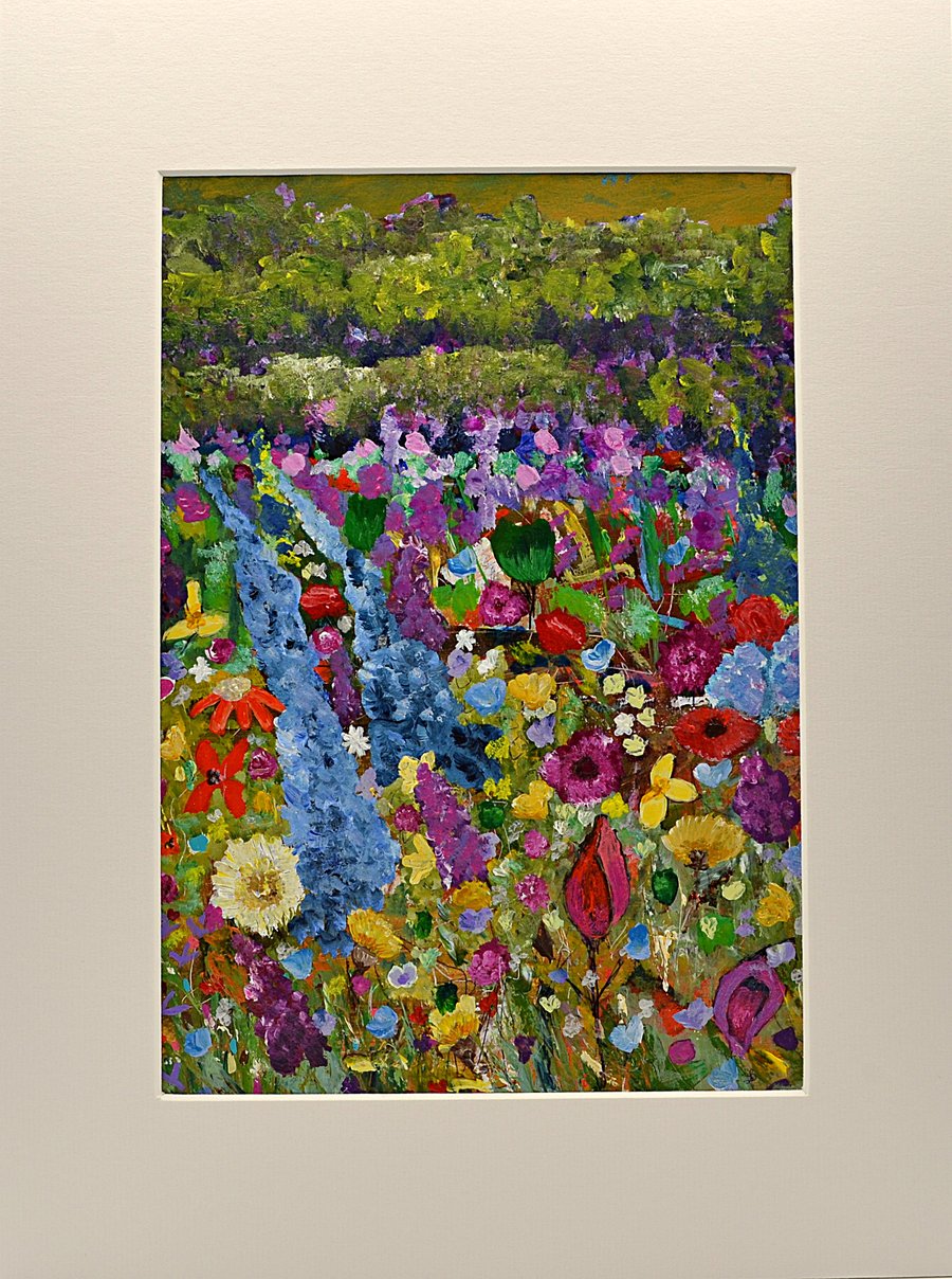 Original Abstract Painting of Wildflowers and a Woodland