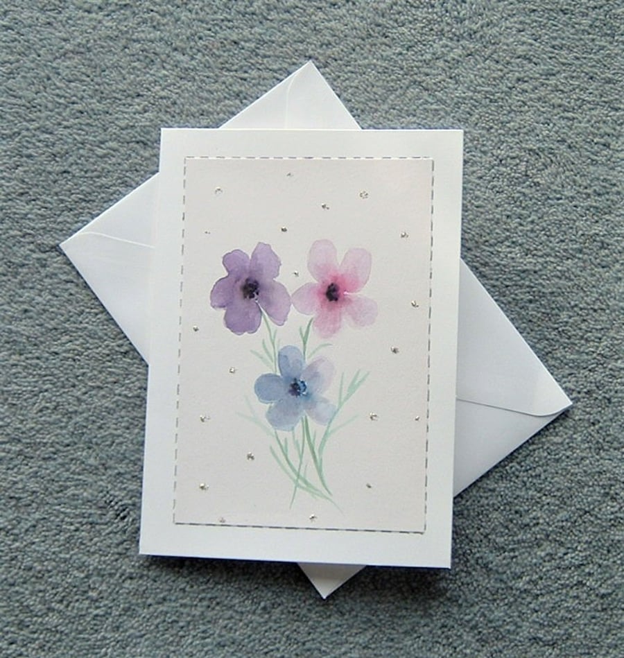 watercolour hand painted floral greetings card ( ref F 964 )