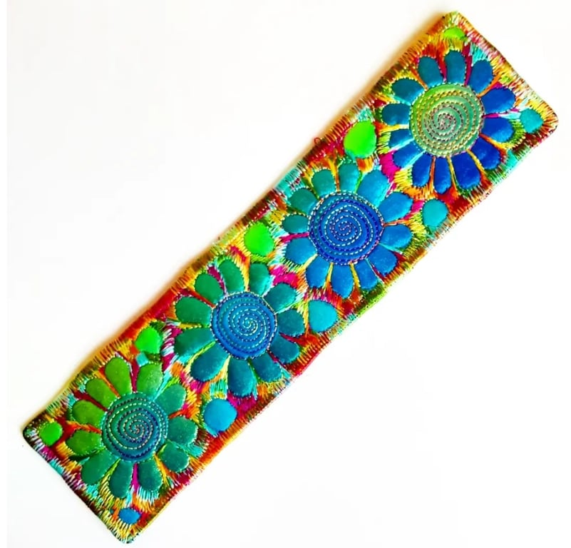 Handmade Embroidered Fabric Bookmark Textile Art Book Lover Gift 
