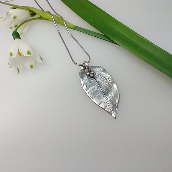 Fine Silver Rose Leaf Necklace Pendant with Loop Bail