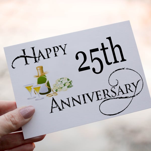 25th Anniversary Card, Card for Silver Anniversary, Silver Wedding Anniversary