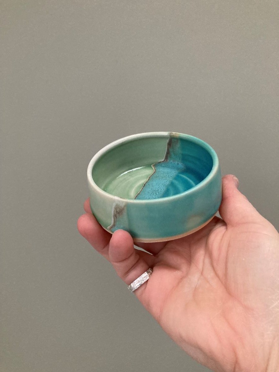 Ceramic handmade small dip bowls - Glazed in turquoise and greens