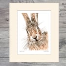 A Hare Print. Drypoint Print, 'Here I am', Short run, 10" x 12" Mounted