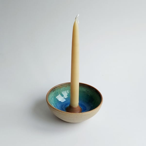 Handmade ceramic candle holder and organic beeswax candles 