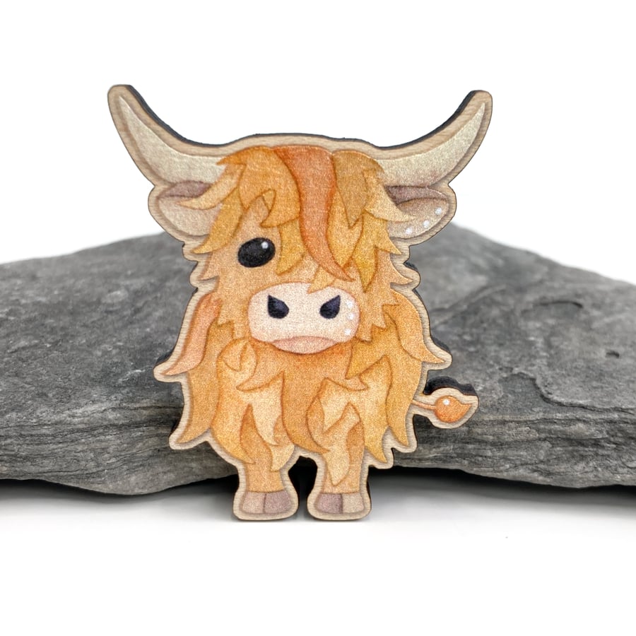 Highland Cow Fridge Magnet - Maple Wood Magnet - Scottish Highland Gifts