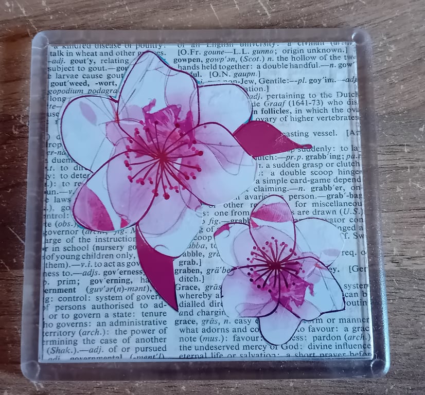Upcycled Pink Flowers Book Set of 2 Coasters – Perfectly Imperfect
