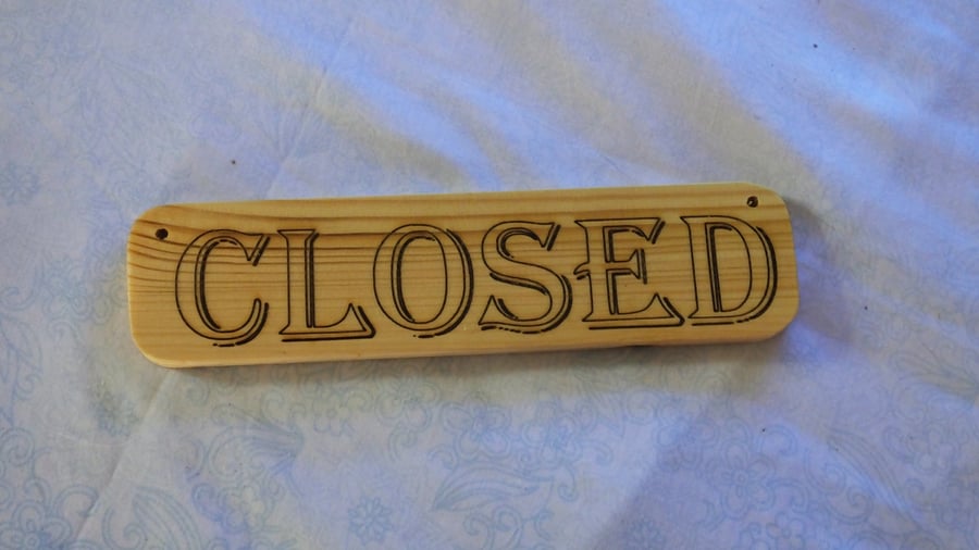 SHOP DOOR SIGN OPEN & CLOSED WITH LETTERS LASER ENGRAVED INTO WOOD 