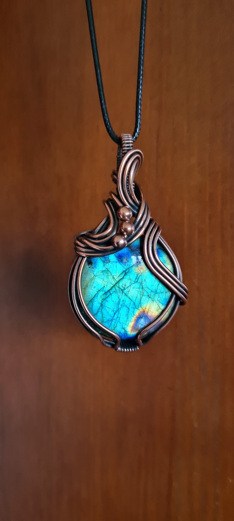 Handmade Natural Blue Labradorite & Copper Pendant Necklace Crystal Jewellery