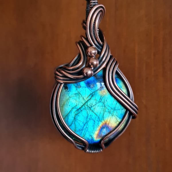 Handmade Natural Blue Labradorite & Copper Pendant Necklace Crystal Jewellery
