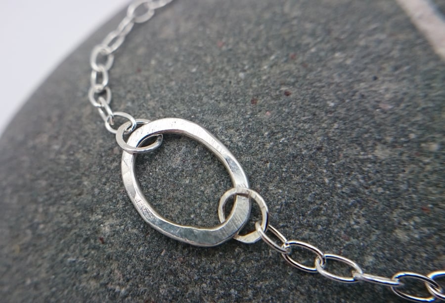 Beautiful Hammered Circle Bracelet - Sterling Silver 925, Handmade 