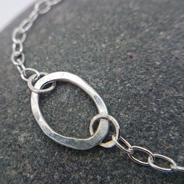 Beautiful Hammered Circle Bracelet - Sterling Silver 925, Handmade 