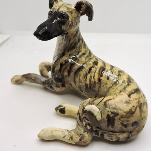Ceramic whippet sculpture, brindle 