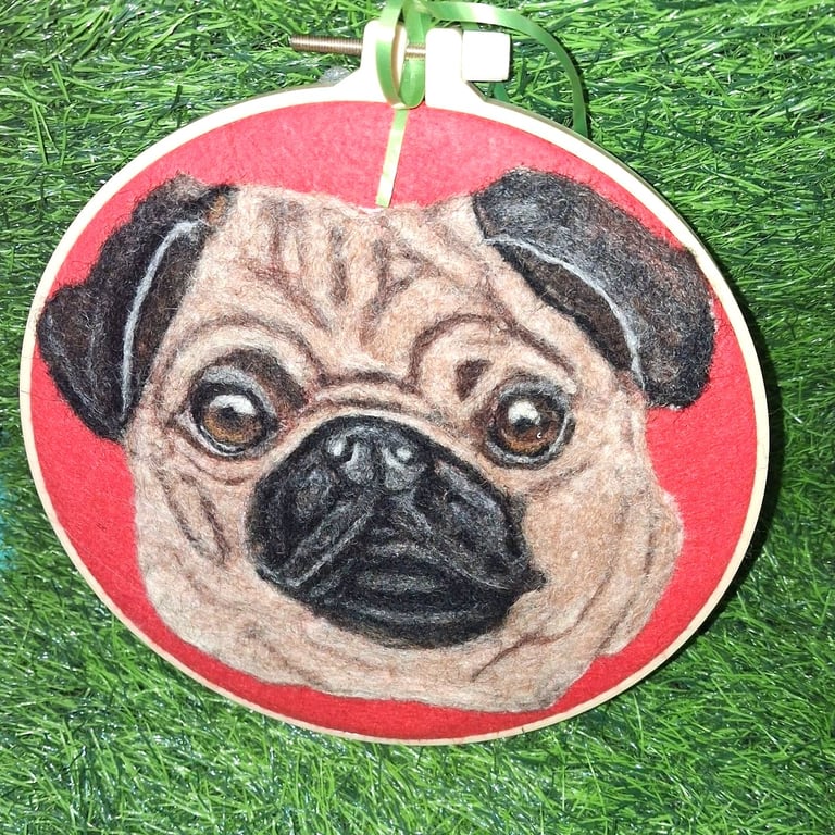 needle felted  pug dog picture Portrait