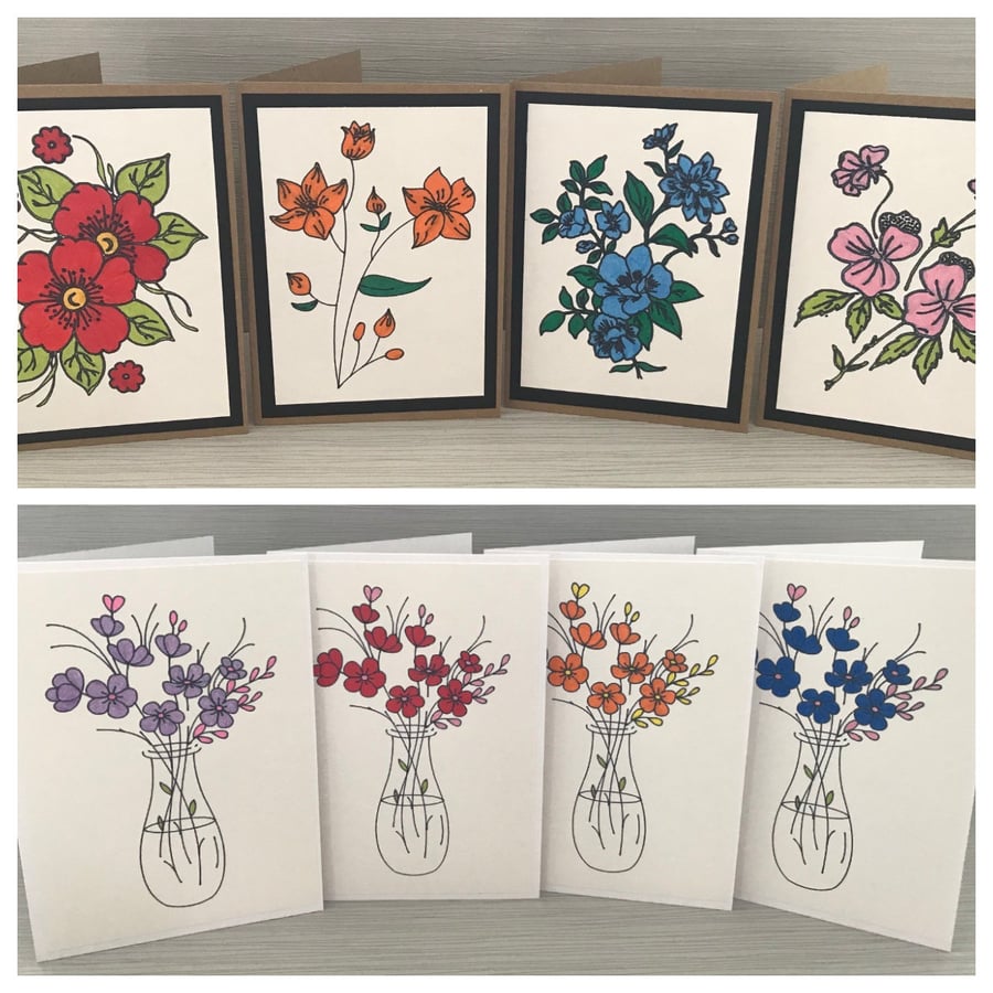 Painted Flowers Card Notelets Set of 4 Gift Set