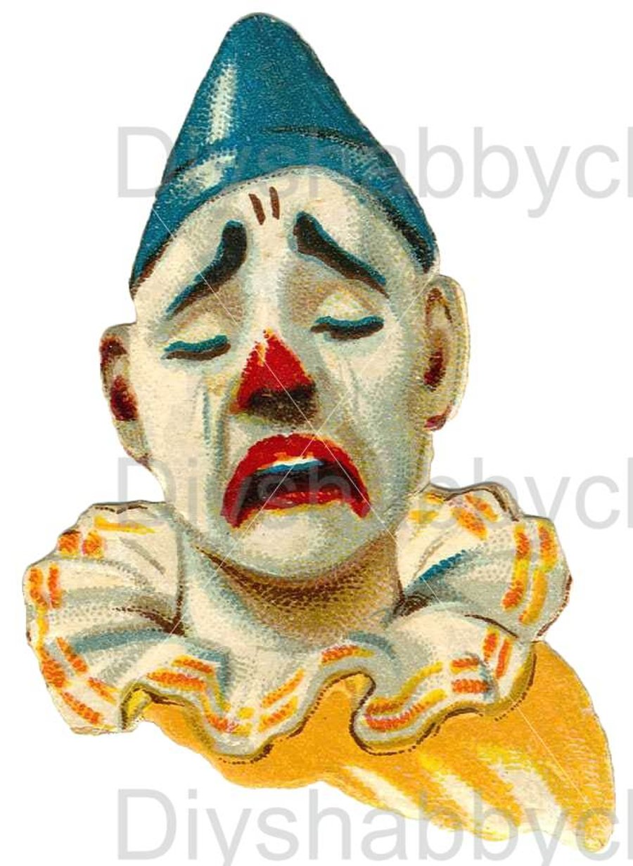 Waterslide Wood Furniture Decal Vintage Image Transfer Shabby Chic Crying Clown