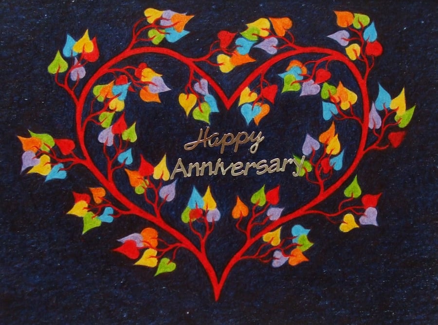 Anniversary Card, Heart Tree Card, Anniversary Heart, Rainbow Art Spiritual Card