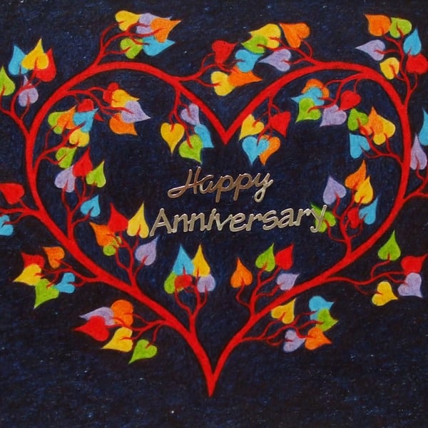 Anniversary Card, Heart Tree Card, Anniversary Heart, Rainbow Art Spiritual Card