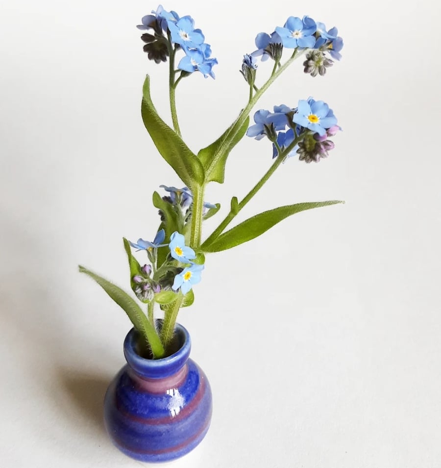 Miniature Stripy Bud Ceramic Vase Blue Purple 