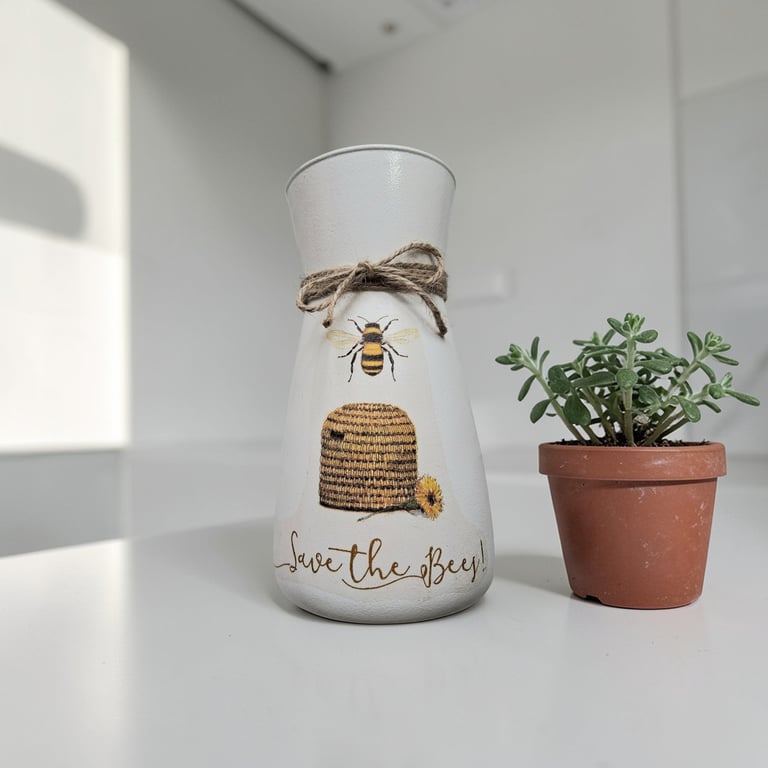 Decoupaged Save The Bees Vase