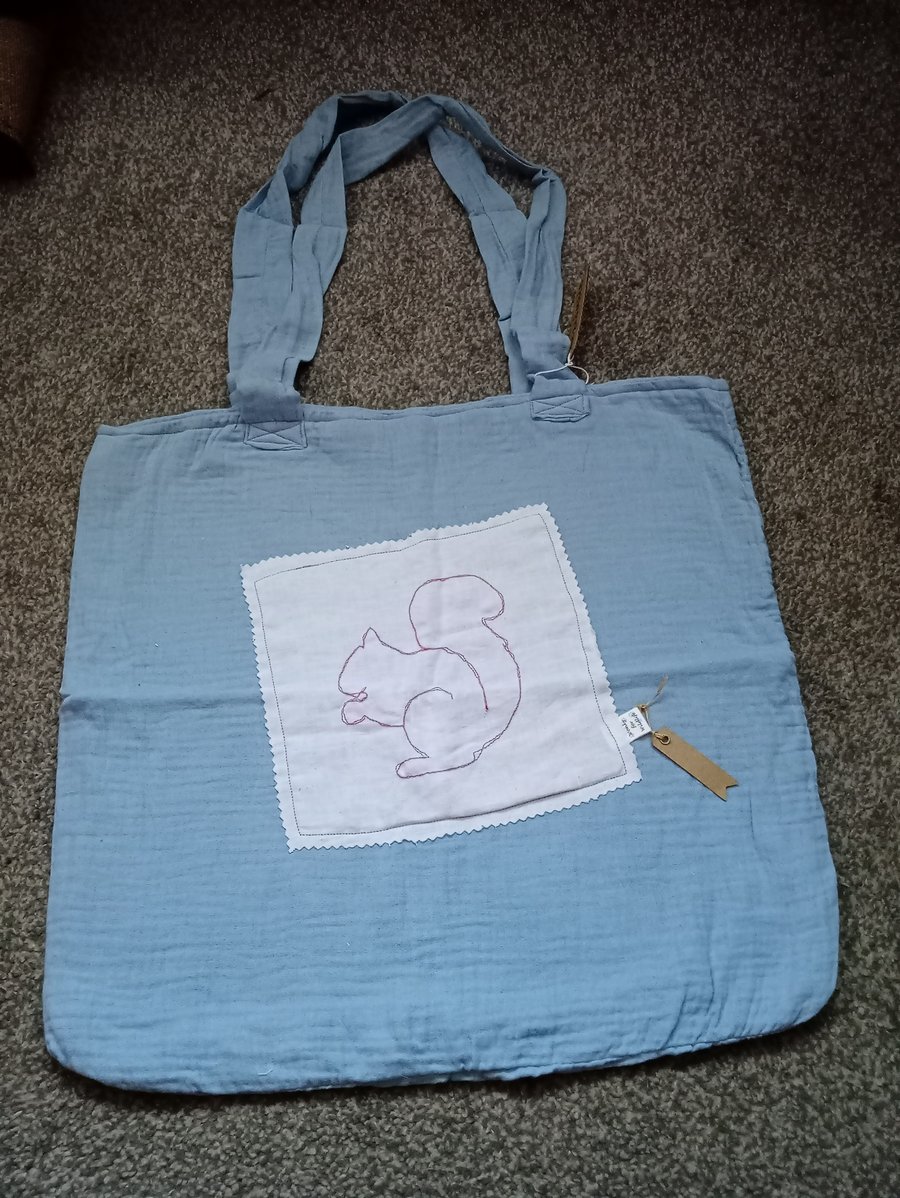 tote bag upcycled blue squirrel charity