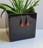Handmade Red Yellow Sunset Glass & Copper Dangle Wire Wrapped Earrings Gift  - Image 3