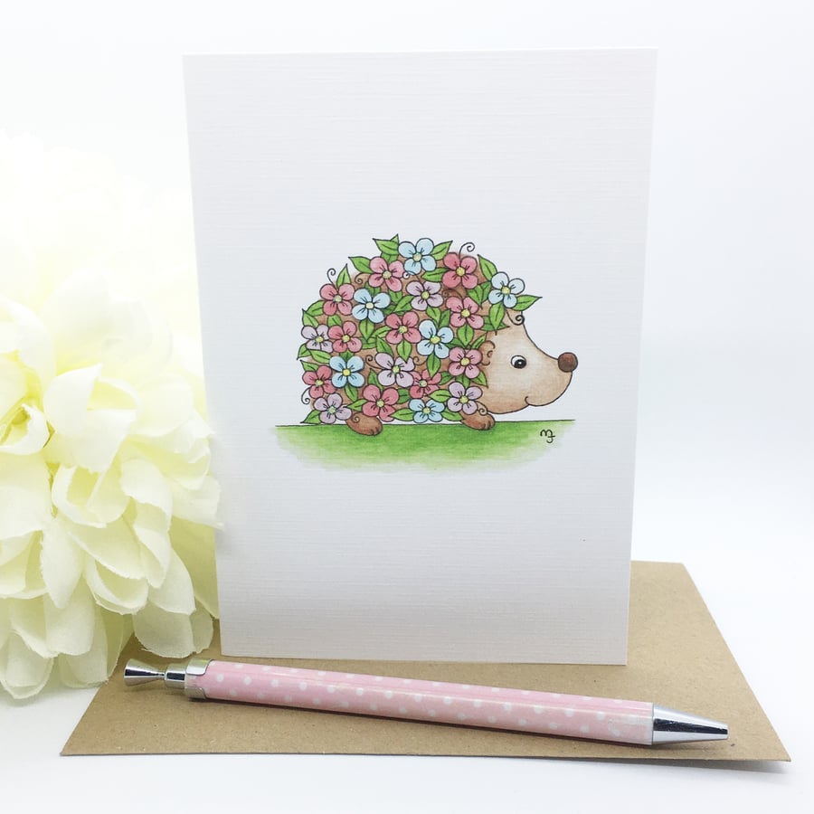 Floral Hedgehog Card - Blank - Any occasion