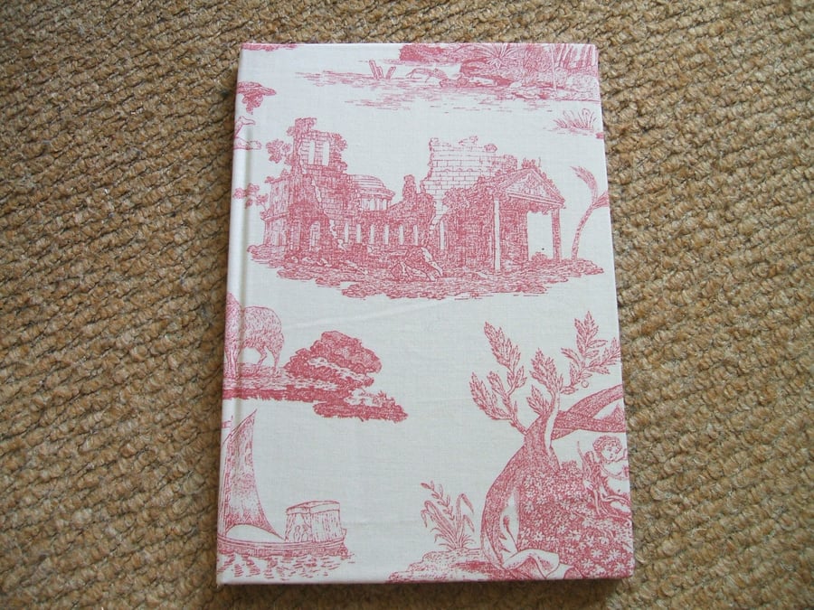 fabric covered A5 notebook - toile de jouy fabric - plain pages