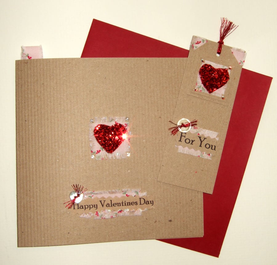 Valentine's Day Card & Matching Bookmark Set,Handmade Valentine Card