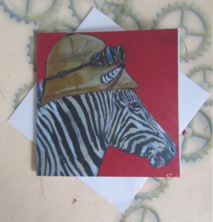 Steampunk Zebra Art Greeting Card From Original Painting 