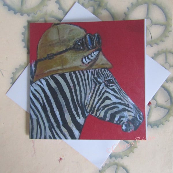 Steampunk Zebra Art Greeting Card From Original Painting 