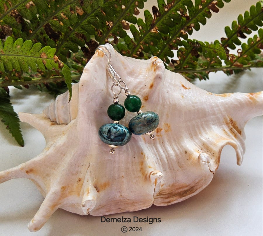 Jasper & Deep Green Apatite Sterling Silver Earrings