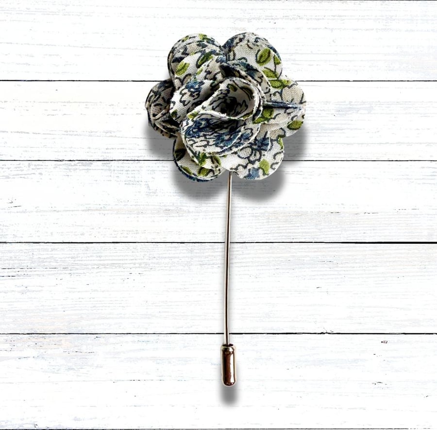 Flower Lapel Pin, Green Pattern, Wedding Buttonhole, Christmas gift