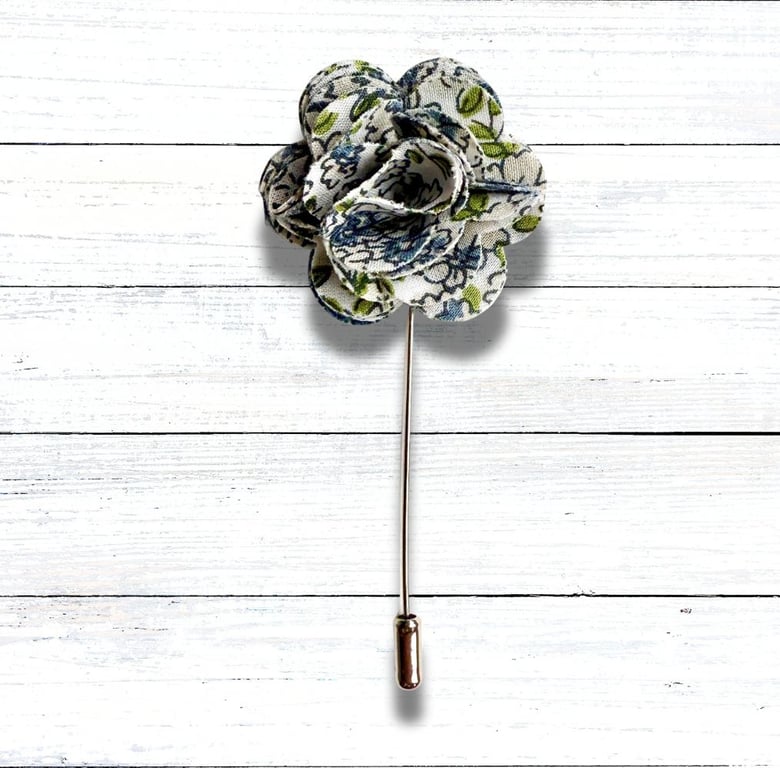 Flower Lapel Pin, Green Pattern, Wedding Buttonhole, Christmas gift