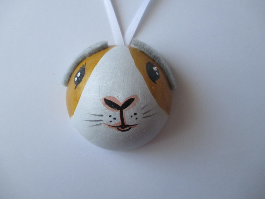 Guinea Pig Hanging Decoration Christmas Tree Bauble Wood Wooden Hand Painted