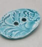 Large Aqua Blue Brocade Oval Handmade Ceramic Button - Image 4