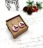 Robins wearing winter hats nostalgic festive fabric button dangle earrings - Image 2