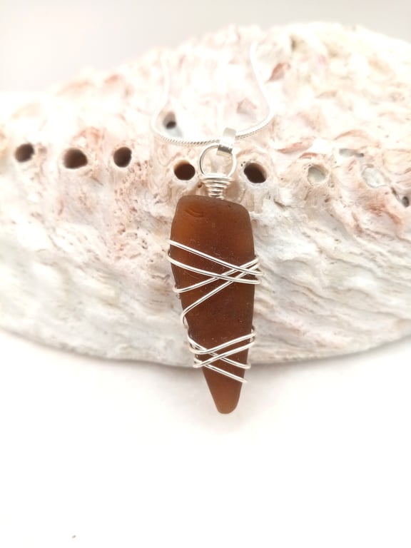 Wire-wrapped Sea Glass Necklace, Sea Glass, Gifts for her, Free Postage