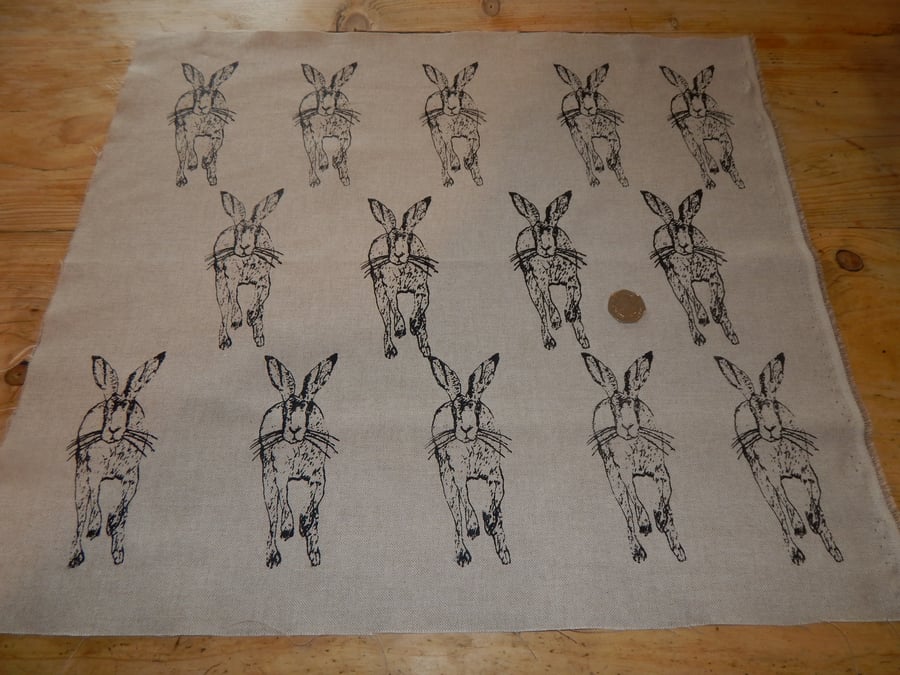 Running Hare - Screen printed Fabric piece 48cm by 54cm