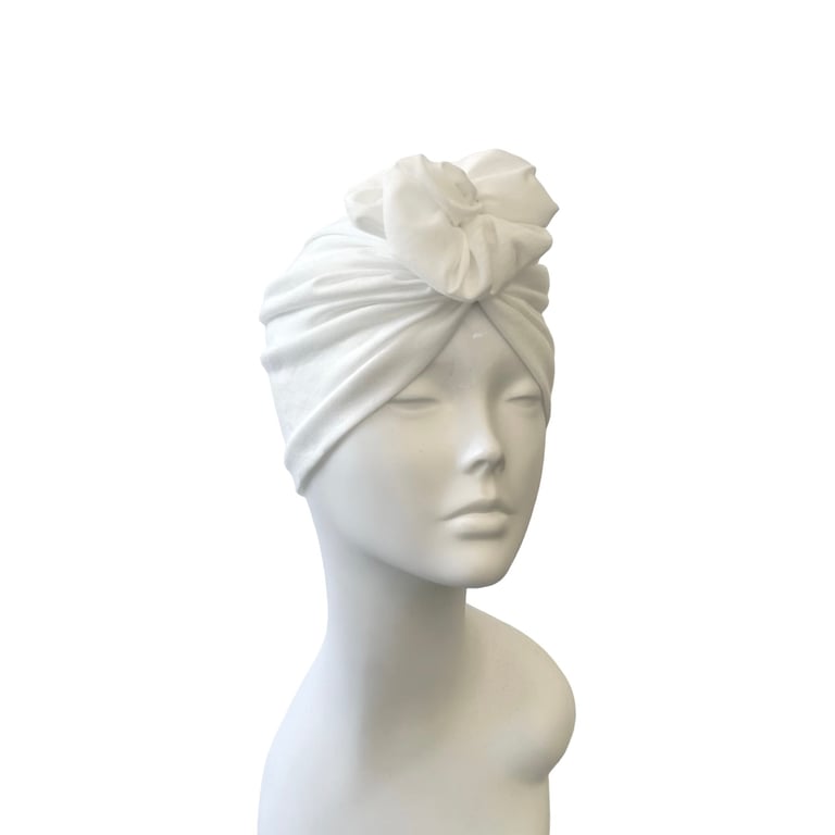 White Turban Hat for Women Trendy Soft Cotton Chemo Alopecia Hair Loss Turban 
