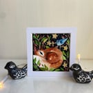 Original Resting Fox with Blue Bird  Watercolour 