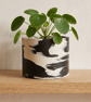 Black and White 15cm Marbled Round Plant Pot  - Large Monochrome Planter 