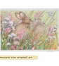 Two Little Rabbits, a small original drawing, animal artwork, wall art