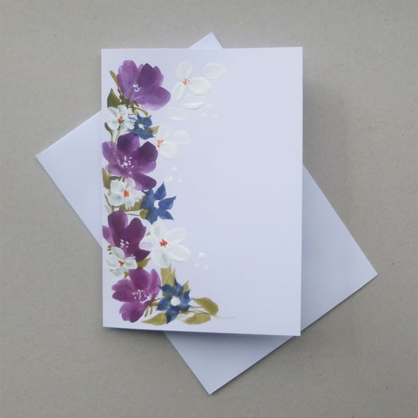 hand painted floral blank greetings card ( ref FA128 A8 )