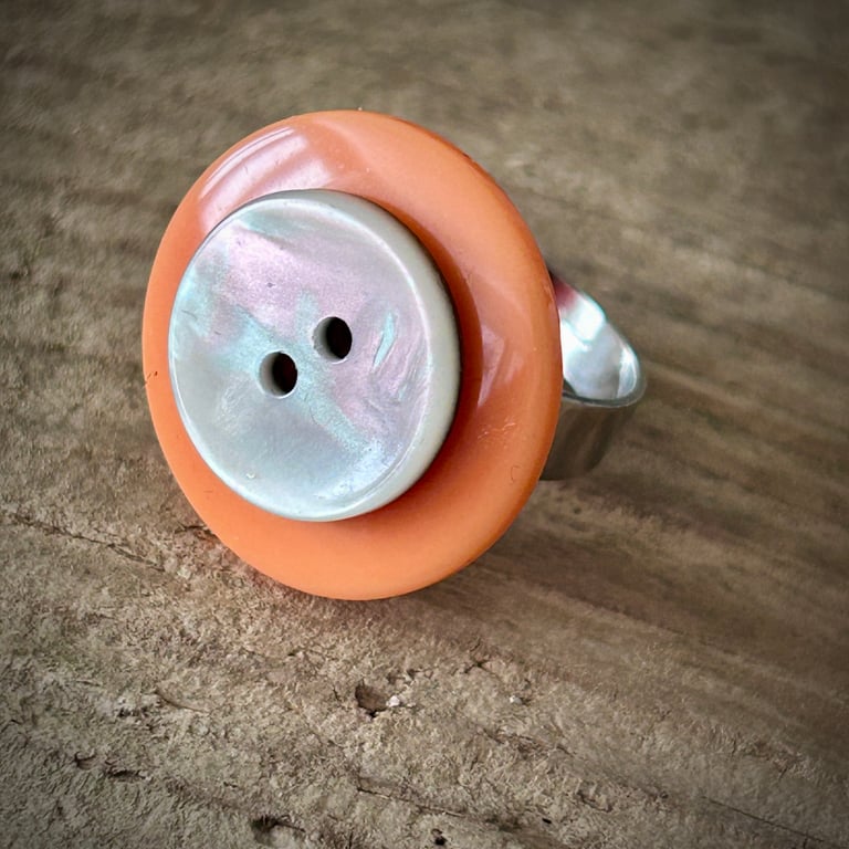 Cute Little Double Stacked  Adjustable Button Ring