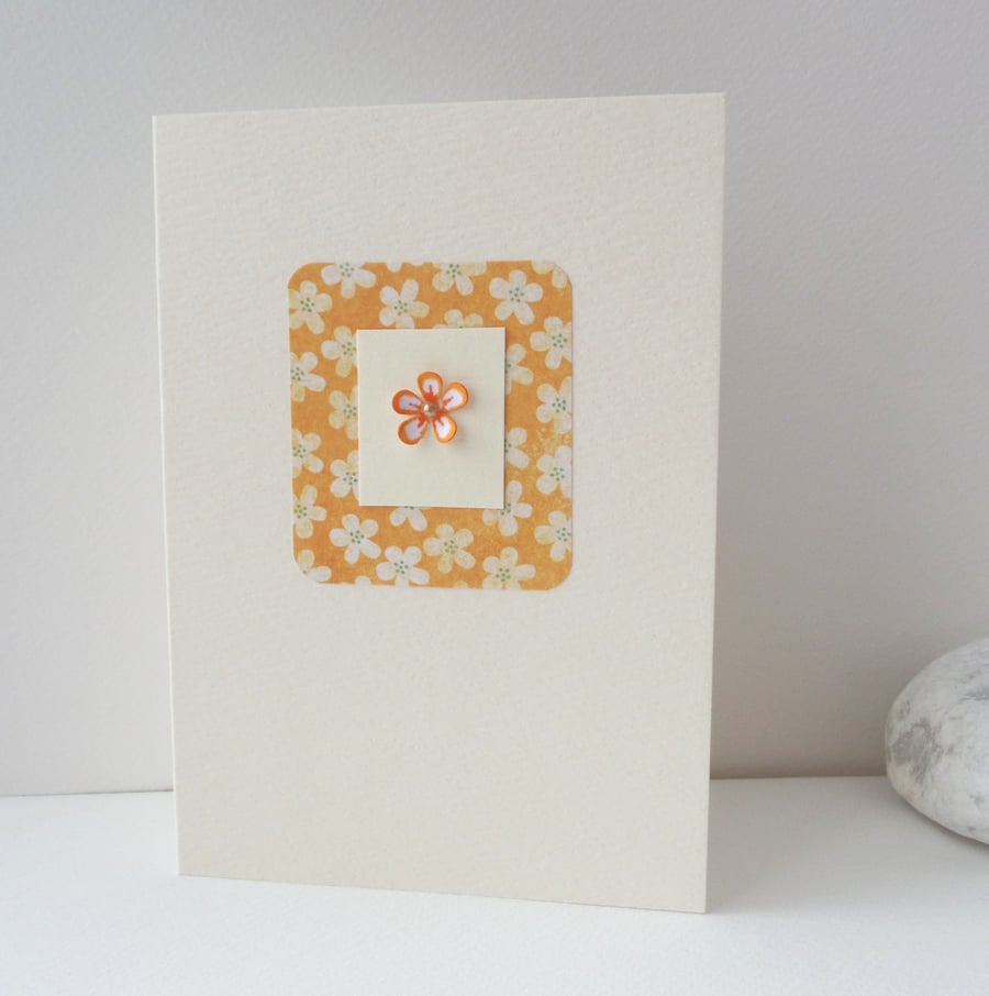 Tiny Flower Ivory Card - Orange Floral