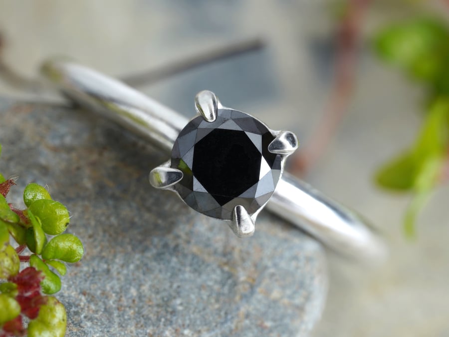 5mm Black Diamond Engagement Ring in Sterling Silver