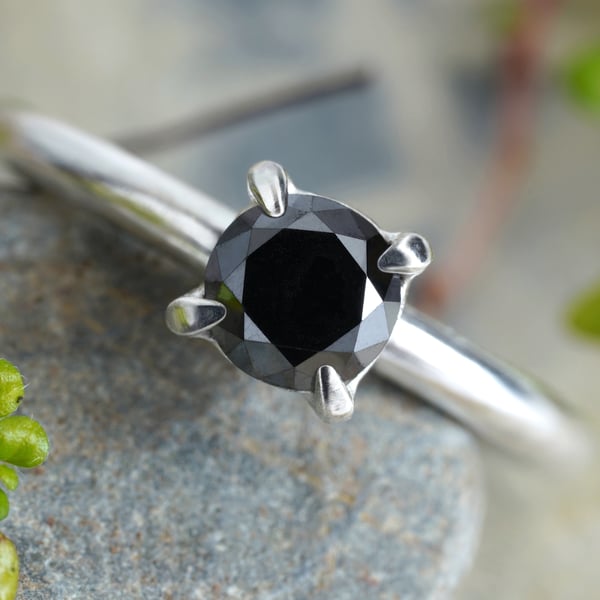5mm Black Diamond Engagement Ring in Sterling Silver
